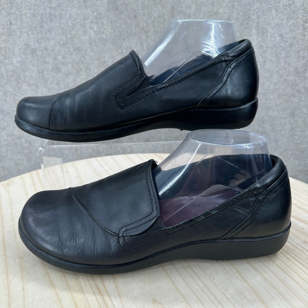 Aravon Poppy Slip On Shoes Womens 11W Black Leather Comfort Loafers Faith